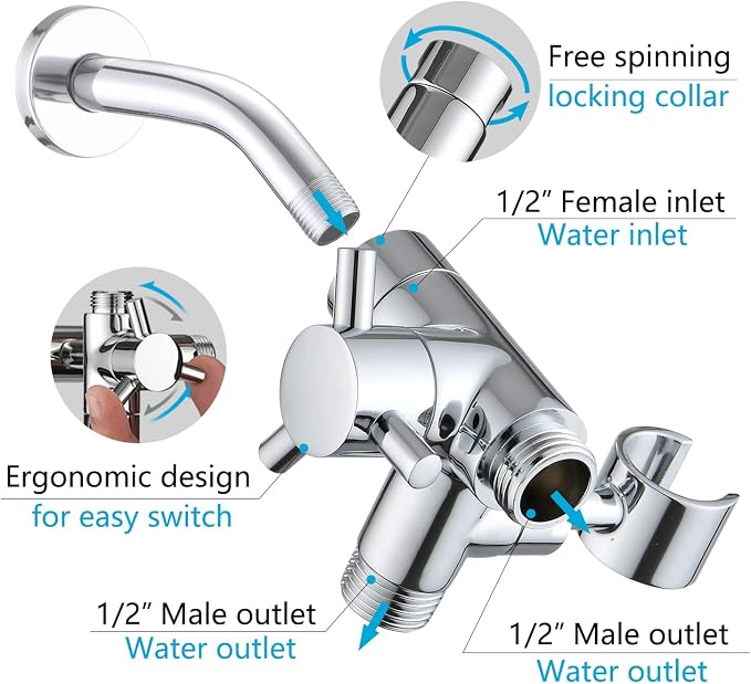 PDPBath Solid Brass 3 Way Shower Arm Diverter Valve - Image 2