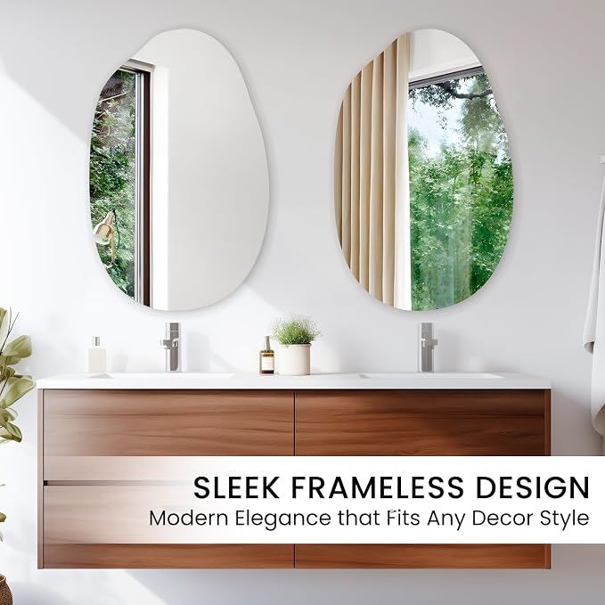 VASUHOME Irregular Frameless Bathroom Mirror, 24 x 36 Inch Wall Vanity Mirror - Image 4