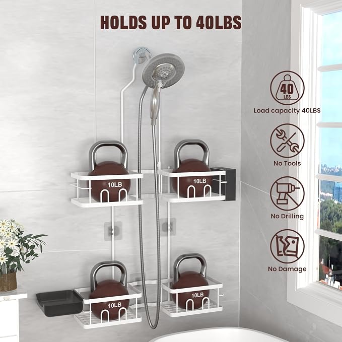 REINHARDT Adjustable Shower Caddy Hanging Rustproof Shower Caddy - Image 3