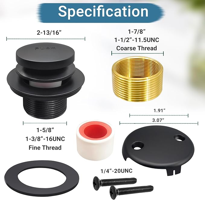 Tub Stopper Bathtub Drain Kit, Metal Tip-Toe Trim Kit - Image 2