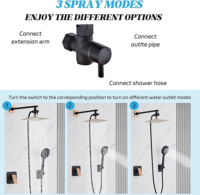 Shower Head 8'' High Pressure Rainfall, Handheld Shower Combo - Image 3
