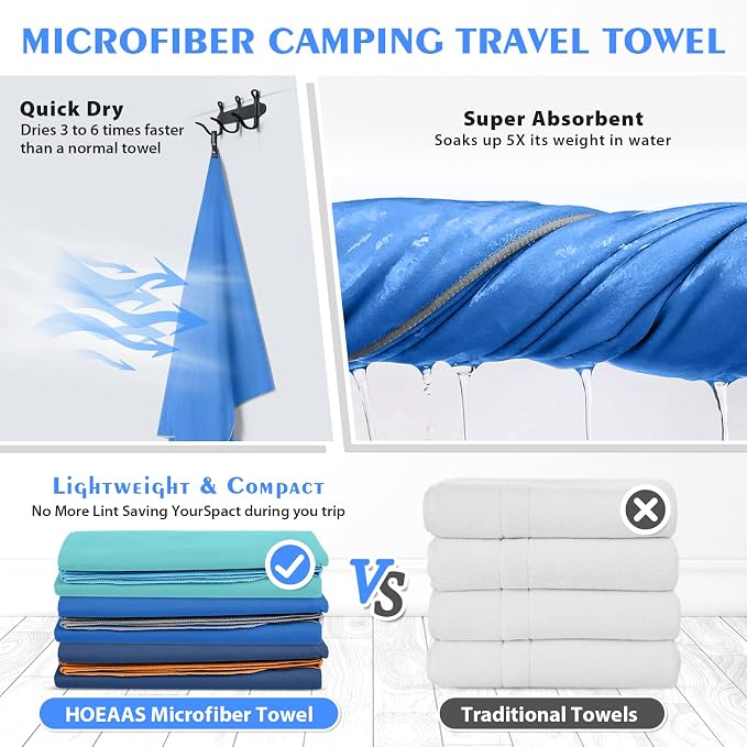 HOEAAS 2 Pack Microfiber Camping Towels, Quick Dry Towel, Super Absorbent Ultra - Image 4