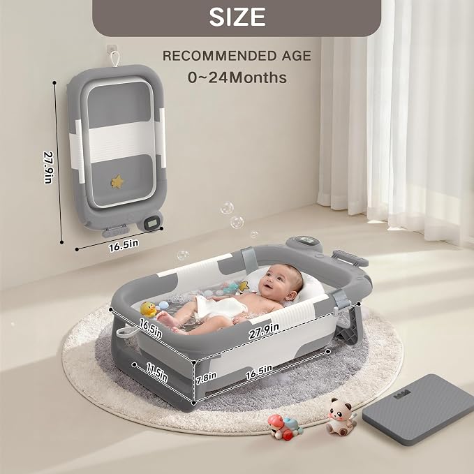 Collapsible Baby Bathtub for Newborn to Toddler, Portable Baby Bath Tub for - Image 2