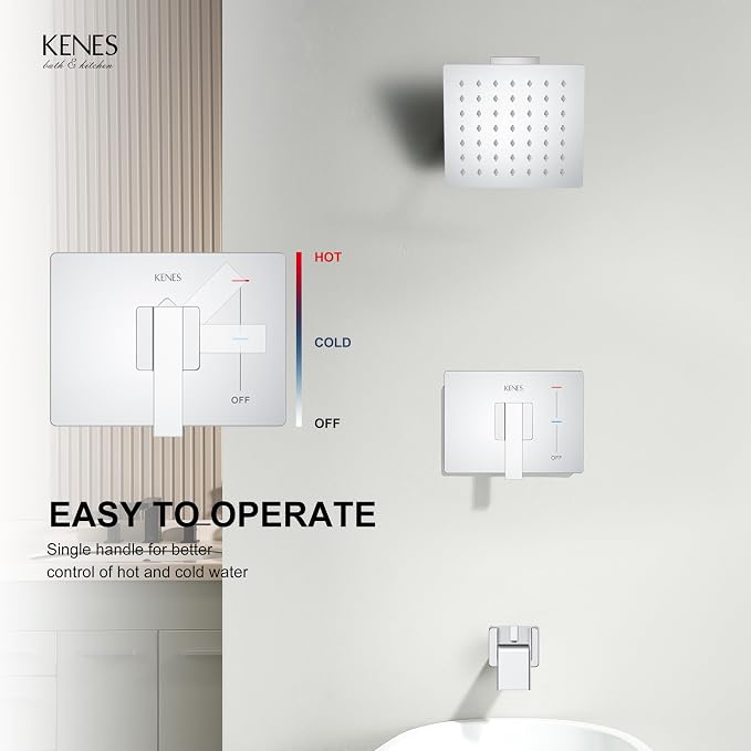 KENES Chrome Tub and Shower Trim Kit, Square Tub Shower Faucet Set Complete - Image 4