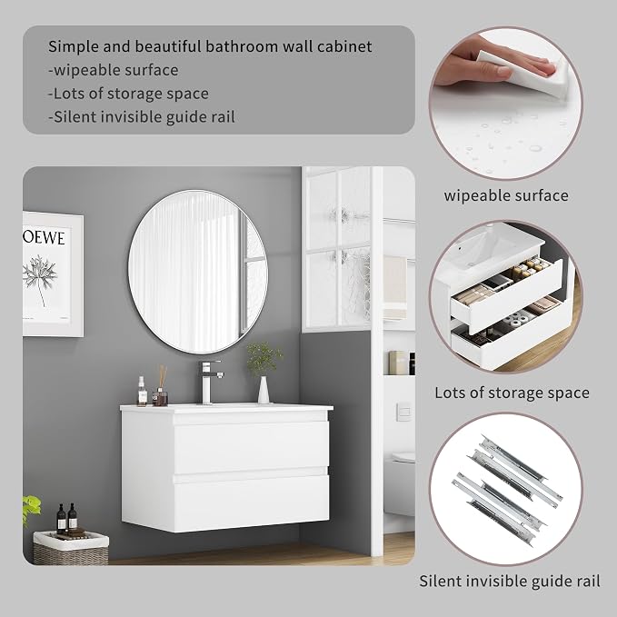 32" Wall Mounted Bathroom Vanity - Image 7