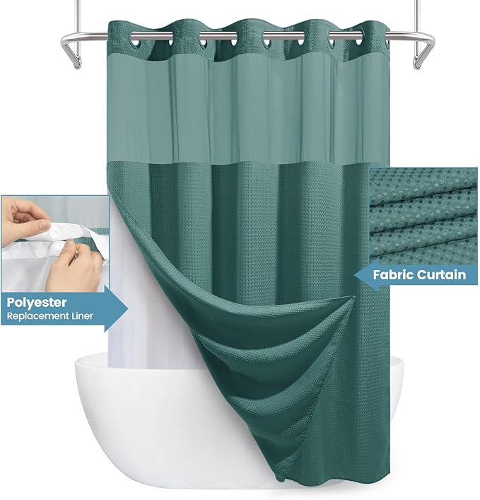 Seaweed Green No Hook Shower Curtain - Image 4