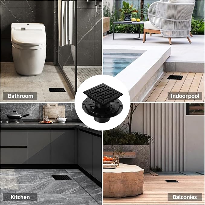 Shower Drain, Matte Black 4 inch Square Shower Floor Drain - Image 7