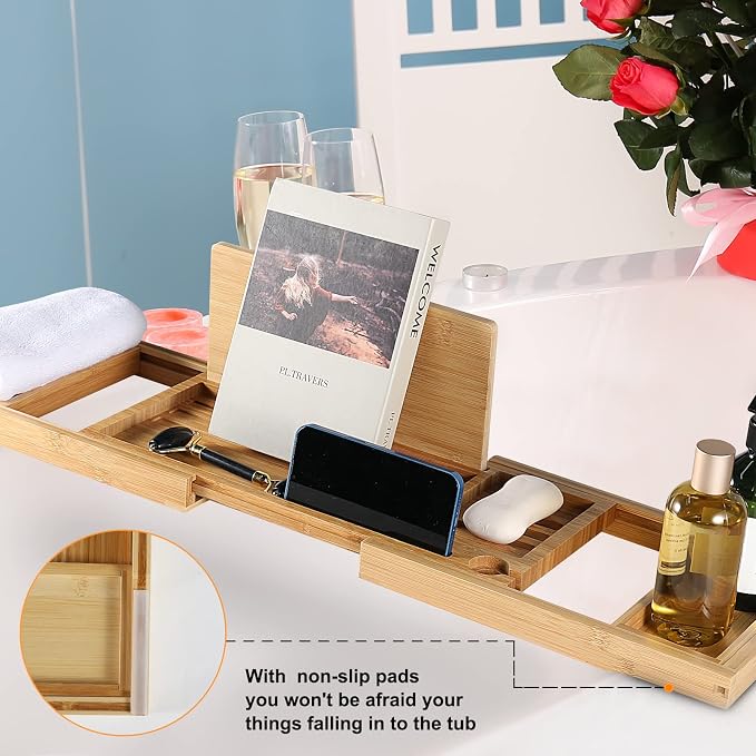 Premium Bamboo Bathtub Caddy Tray - Image 6