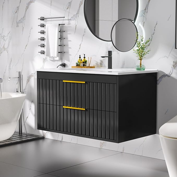 30" Bathroom Vanity with Sink, Floating Vanity Bathroom Sink Cabinet Wall Mount - Image 3