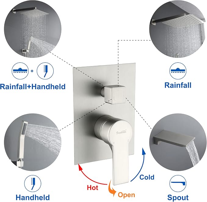 SHAMANDA Shower System with Waterfall Tub Spout and Handheld Shower Head - Image 6