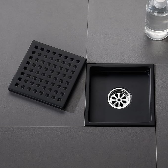 6 Inch Square Shower Floor Drain Black Matte, Grille - Image 4