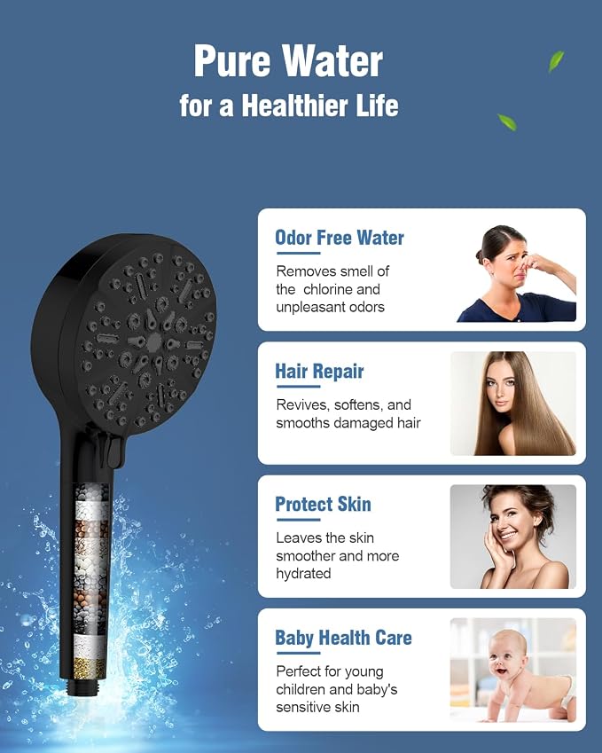 Filtered Shower Head with Handheld Oil Rubbed Bronze, BOWGER 6 Modes High - Image 2