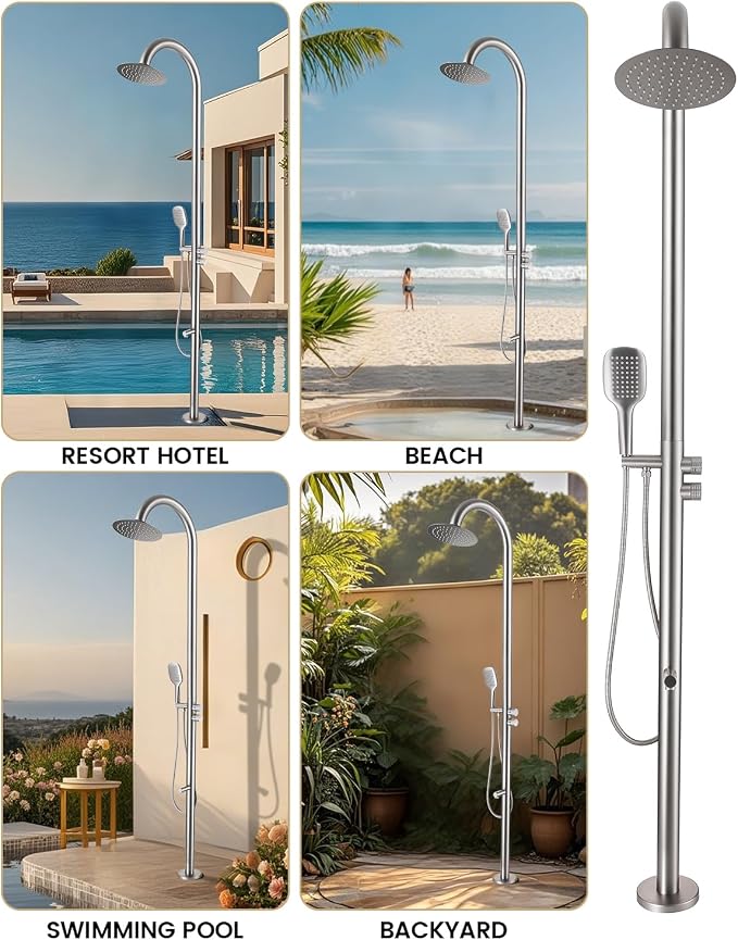 316 Marine Grade Stainless Steel Free Standing Outdoor Shower - Image 6