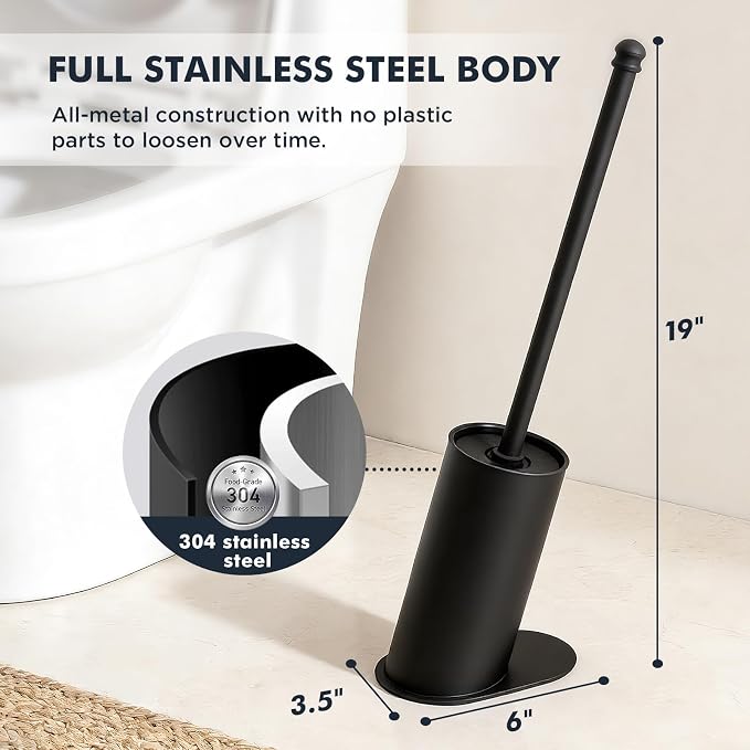 Toilet Brush and Holder Set, Stainless Steel Toilet Bowl Brush - Image 4