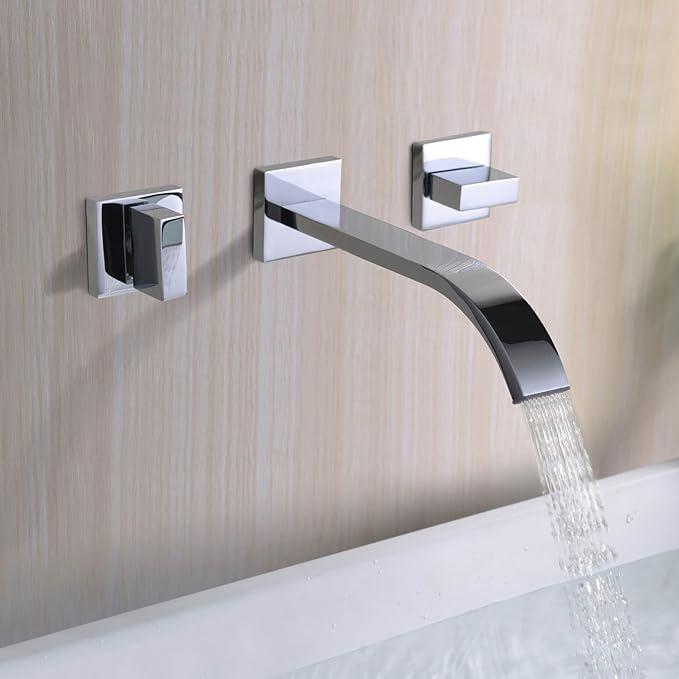 Sumerain Wall Mount Lavatory Faucet Two Handle Bathroom Faucet Brass Chrome - Image 4