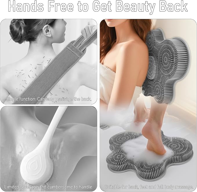 Shower Foot Scrubber Mat Silicone Back Exfoliating Cleaner, Feet Message Bath - Image 3