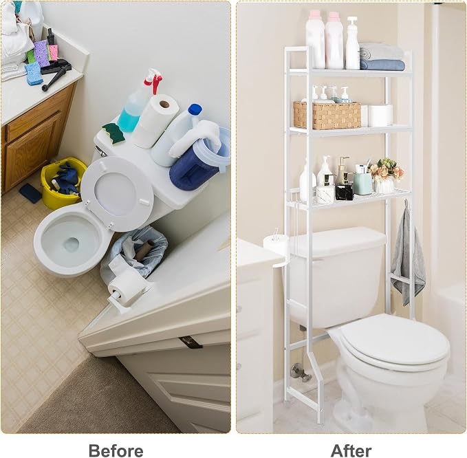Over The Toilet Storage Rack 3 Tier Over Toilet Bathroom Organizer Wooden - Image 6