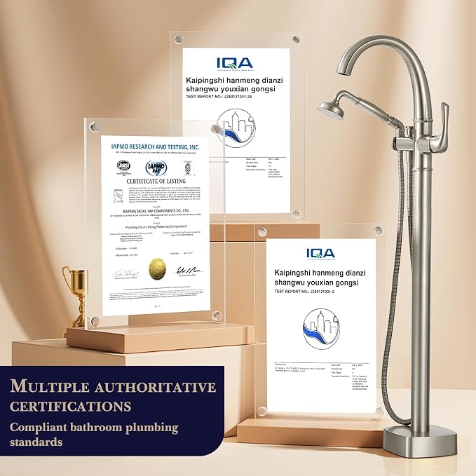 Free Standing Tub Faucet, Hanallx Luxury Brushed Nickel Freestanding Bathtub - Image 7