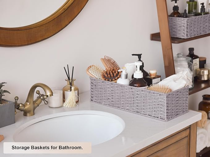 StorageWorks Round Paper Rope Toilet Tank Topper Basket, Wicker Basket - Image 4