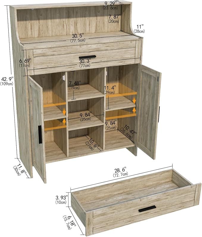Storage Cabinet with Doors and Drawers, Kitchen Storage Cabinet with 1 Large - Image 3
