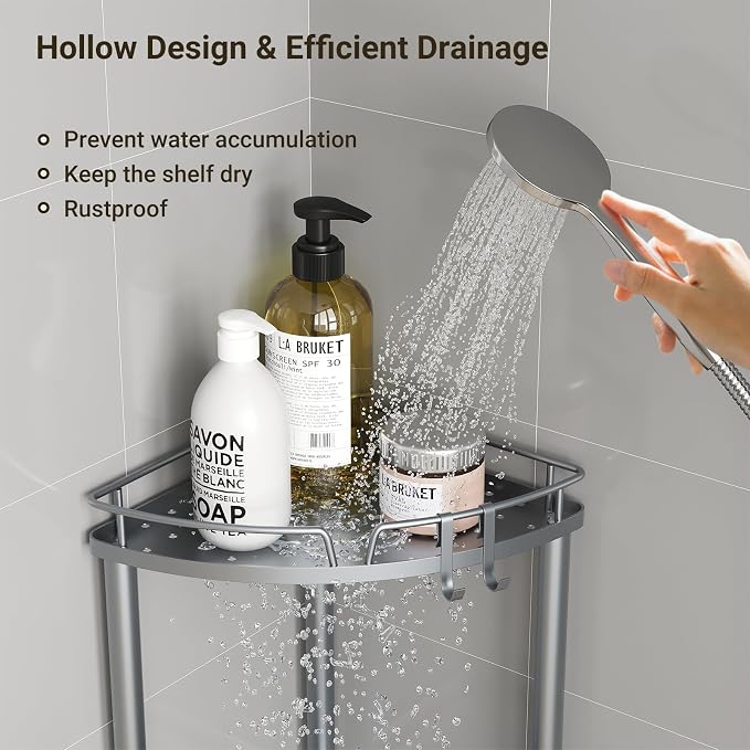 ELYKEN Corner Shower Caddy Standing, 4 Tier Rustproof Metal Shower Organizer - Image 3