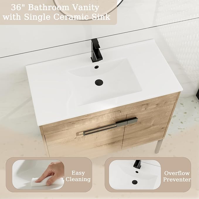 36 inch Bathroom Vanity with Sink, Single Sink Modern Mid Century Bathroom - Image 3