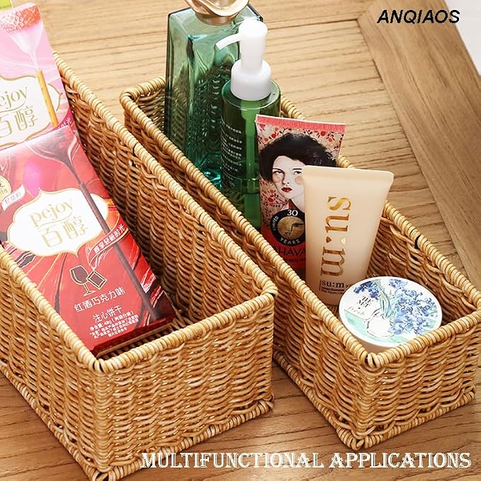 Small Plastic Rattan Baskets for organizing | Bathroom Basket | Wicker Storage - Image 3