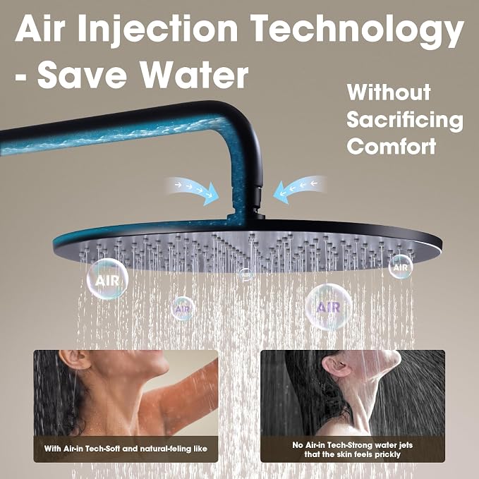 TRUSTMI Matte Black Shower System Wall Mounted Pressure Balance 10-Inch - Image 5