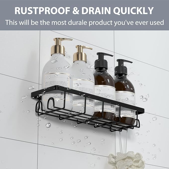 Shower Caddy Organizer with Hooks, Self Adhesive Bathroom Shelves, No Drilling - Image 4