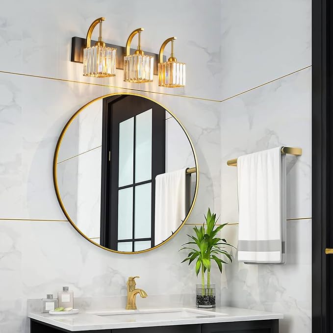 Crystal Vanity Lights 3-Light Black Gold Bathroom Vanity Lights Modern Crystal - Image 6