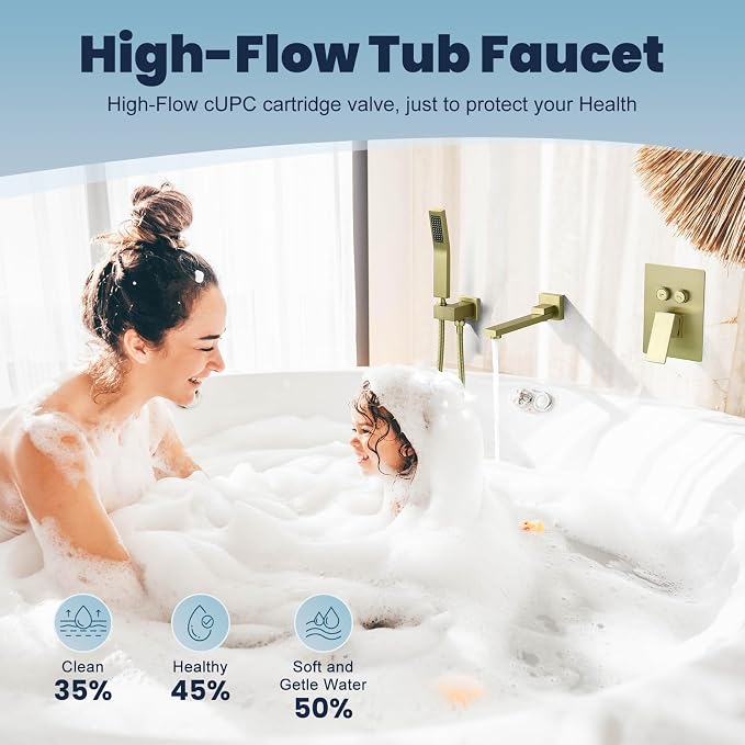 Wall Mount Bathtub Faucet Set Included 180°Swivel bathroom Tub Filler faucets - Image 2