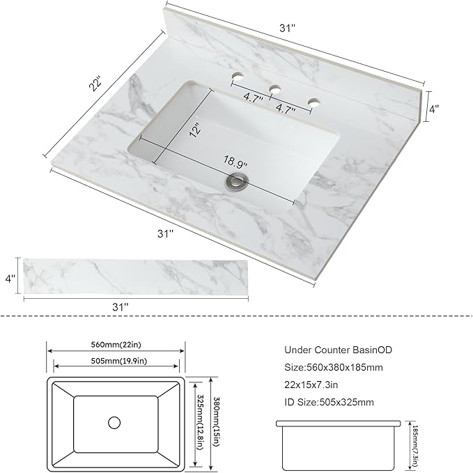 Montary 31"x 22" Bathroom Vanity Top - Image 6