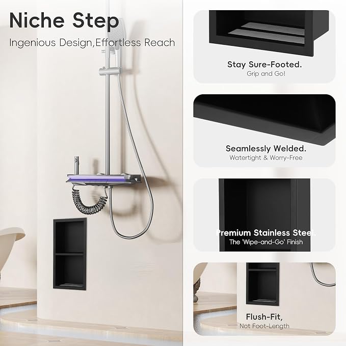 Shower Foot Rest for Shaving Legs, 304 Stainless Steel Footrest Niche, Niche - Image 3