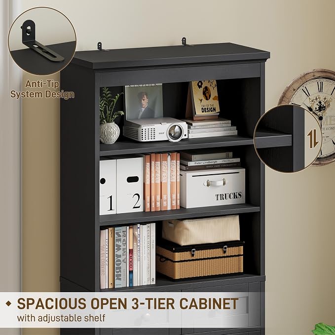 Vabches Farmhouse Bathroom Cabinet, Adjustable Shelves & Doors, 3 Tier Wood - Image 5