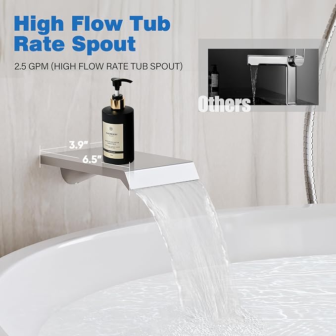 Shower System with Tub Spout, All Metal Tub Shower Faucet Set with 12-Inch Rain - Image 5