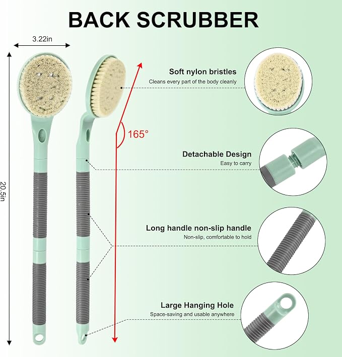 Back Scrubber Anti Slip for Shower, 21.7” Detachable Back Bath Brush for Shower - Image 2