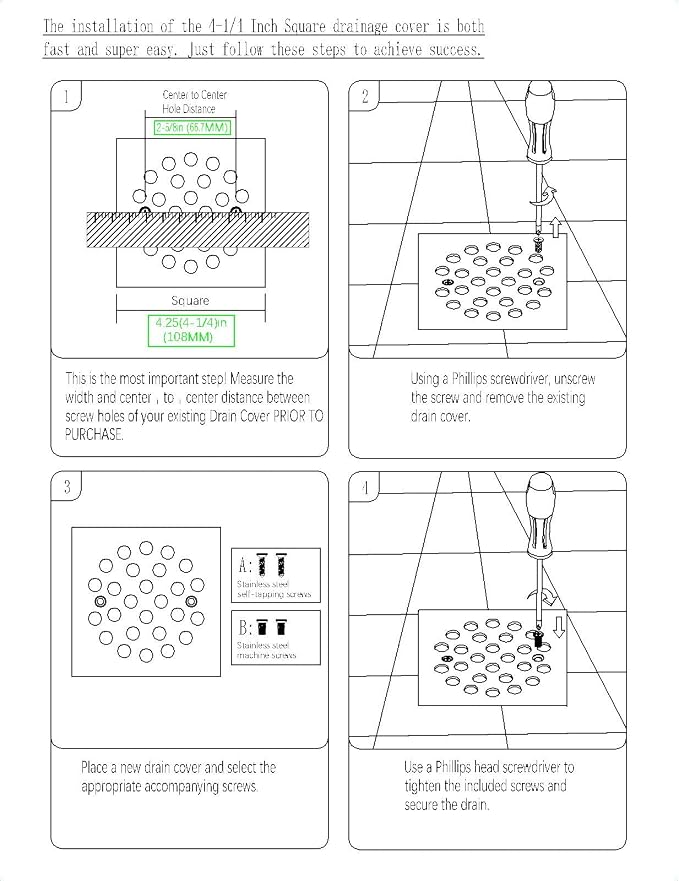 4-1/4 Inch Screw-in Square Floor Drain Cover Replacement Shower Grates - Image 5