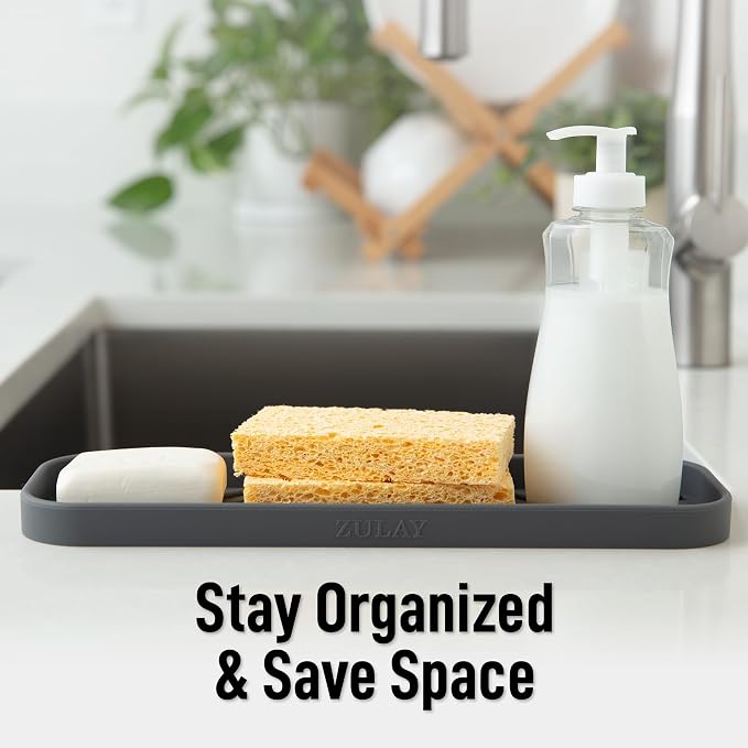 Zulay Kitchen Large Silicone Sponge Holder – Flexible Sink Organizer Tray - Image 6