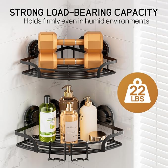 LEVERLOC 2 Pack Strong Suction Cup Corner Shower Caddy, Large Capacity - Image 4