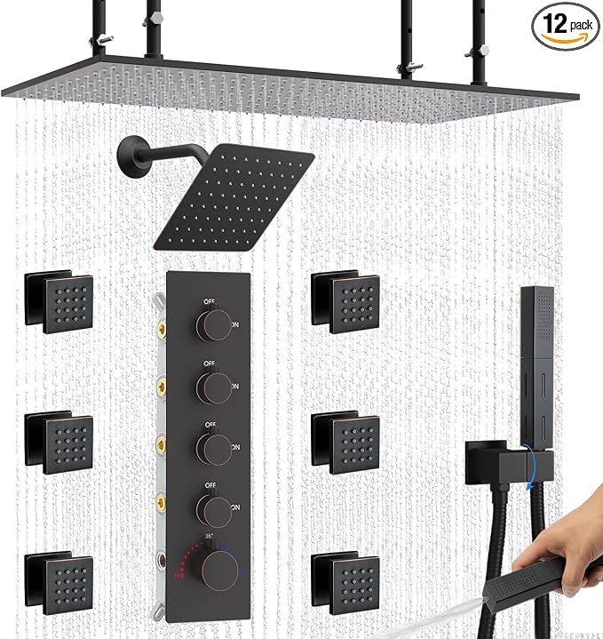 Dual Shower Heads System 16"x32" Ceiling Mount Rainfall and 6" Wall Mounted by NPYSVSSS