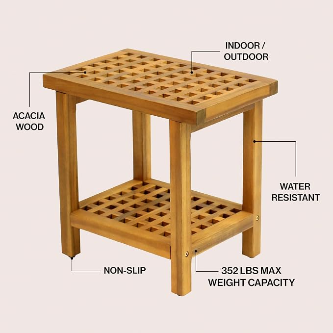 JONATHAN Y STL1003A Armin 18.1" Modern Classic Grid Slat Solid Acacia Wood - Image 4