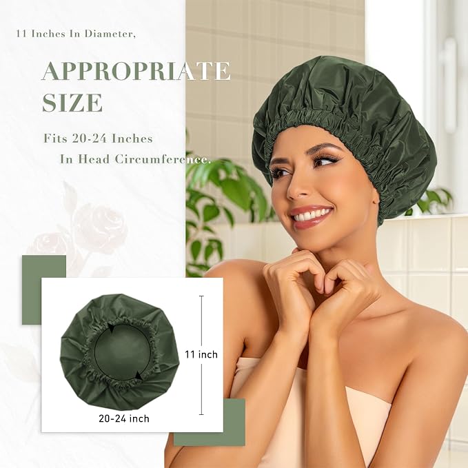 Reusable Shower Cap for Women, Large Waterproof Shower Essentials Bonnet - Image 3