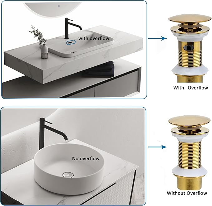 Bathroom Sink Drain, 5 Pack Gold Drain Stopper Bathroom Sink Without Overflow - Image 4