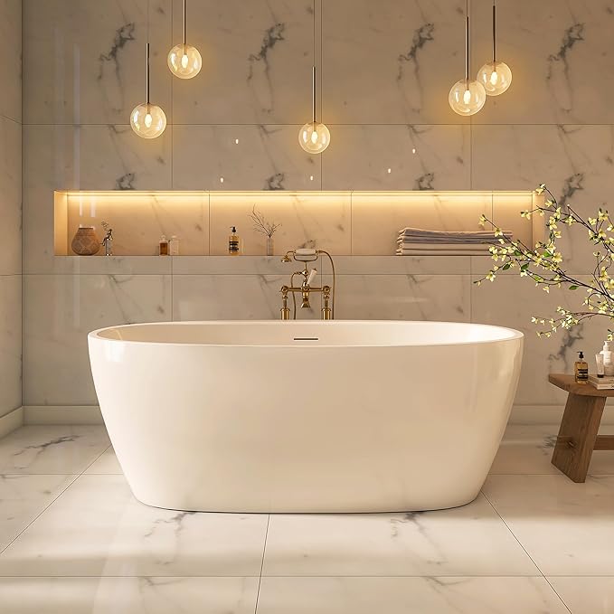59" Acrylic Freestanding Bathtub, Tap Deck Bathtub, Stand Alone Tub, Soaking Tub by ADECABBATH