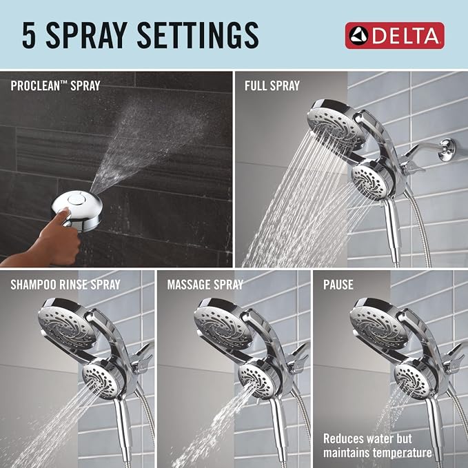 Delta 5-Setting HydroRain 2-in-1 Dual Shower Head - Image 4