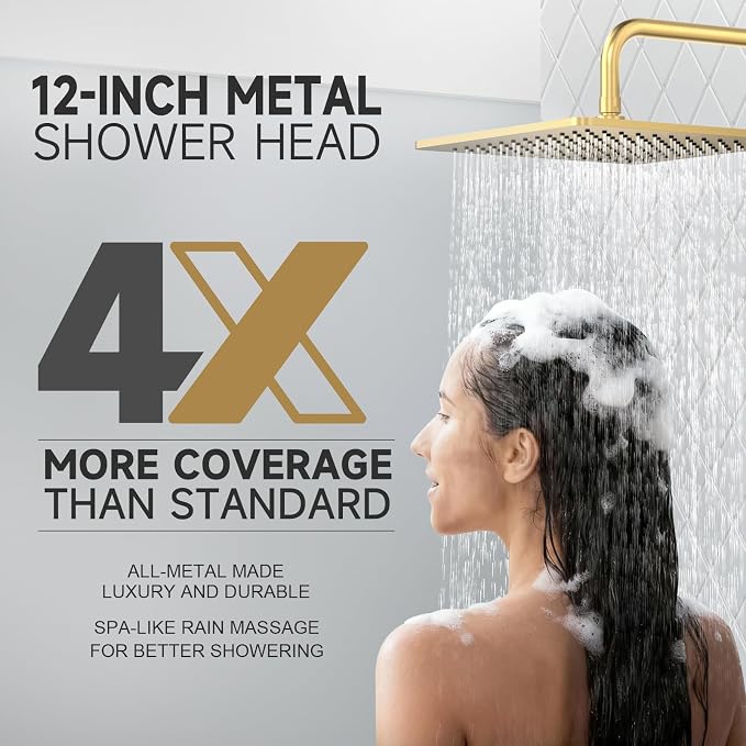 Lava Odoro 12-inch Modern Square Shower Faucet Set Brushed Gold, Shower Trim Kit - Image 4