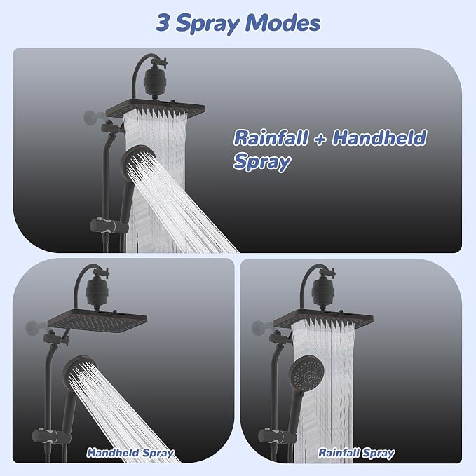 Hibbent 5-spray Filtered Rainfall Shower Head Combo, High Pressure 13'' - Image 5