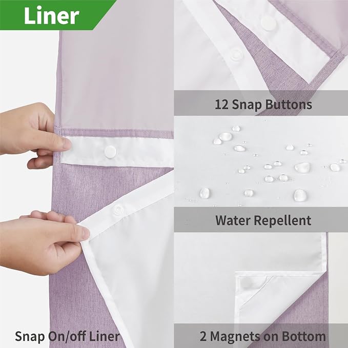 Long No Hooks Needed Linen Textured Shower Curtain - Image 5