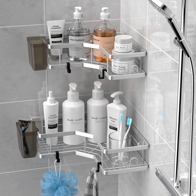 Corner Shower Caddy Shelf Rack: 2 Pack Adhesive Shower Organizer Essentials - Image 2