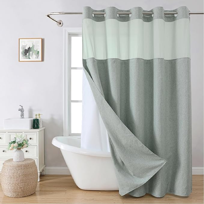 No Hooks Needed Linen Textured Shower Curtain by EACHOPE